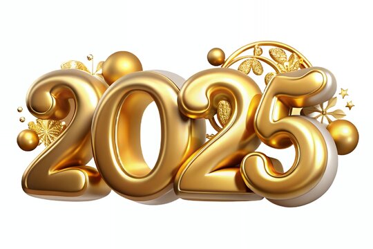 Design 2025 3D color gold Happy New Year 2025, Christmas New Year , Christmas