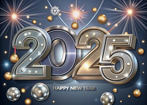 Happy New Year 2025 3D gold and silver , Christmas New Year , Christmas