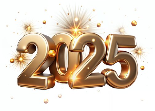 Number 2025 gold of happy new year and Christmas