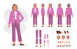 © Irina Strelnikova - Middle aged casual woman character. Constructor for animation. Front, side and back view set. Body parts, postures, poses collection. Vector illustration.