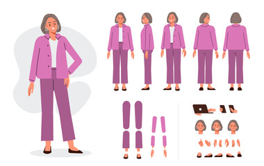 Wall Mural - middle aged casual woman character. constructor for animation. front, side and back view set. body p