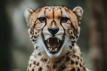 Wall Mural - cheetah showing teeth and snarling in the wild