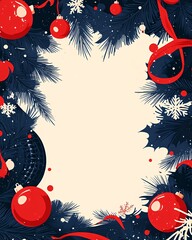 Wall Mural - Decorative Christmas Border Featuring Festive Ornaments and Foliage Creating a Cheerful Seasonal Atmosphere