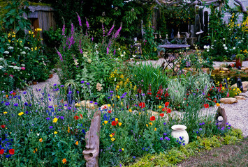Wall Mural - The colourful pottery garden with range of flowers