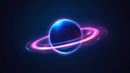 Poster - Futuristic planet graphic with glowing rings on a dark background.