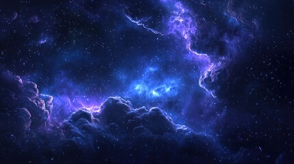 Wall Mural - Nebula galaxy backdrop with purple-blue outer space and cosmic clouds featuring night stars.