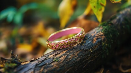 Wall Mural - Elegant Jewelry Bangle Adorned with Colorful Design on Nature Background