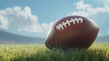 Competitive American Football: Close-up of Ball on Grassy Field Reflecting Sportsmanship