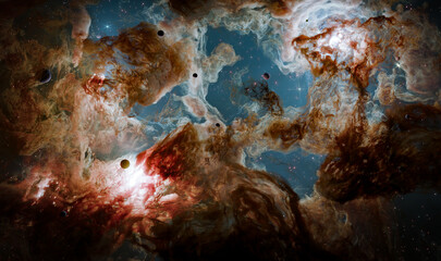 Wall Mural - nebula in outer space, planets and galaxy, 3d animation
