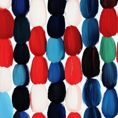 Poster - A vibrant pattern of colorful, oval shapes arranged in rows, showcasing a mix of red, blue, white, green, and black hues.