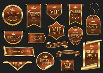 VIP and premium emblem silver and gold isolated on gray background	