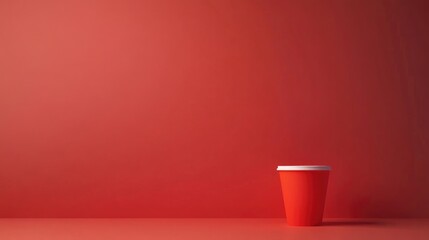 Poster - Bright Red Cup on a Monochromatic Red Background for Minimalistic and Bold Design Concepts Featuring Vibrant Color Palette and Simple Composition