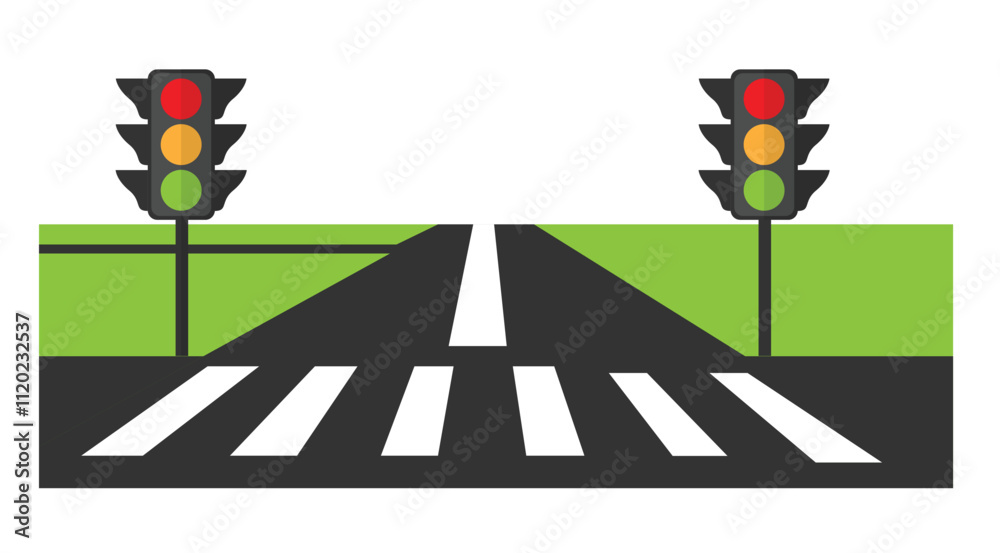 Road with Traffic Lights and Pedestrian Crossing. City infrastructure ...