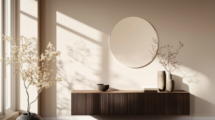 Poster - modern living room interior with natural light, minimal decor, and elegant furnishings creates a ser
