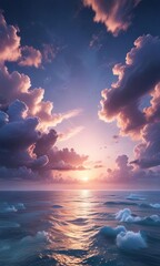 Wall Mural - Dreamy sunset with abstract blue hues and clouds, sky, dreamy, layered