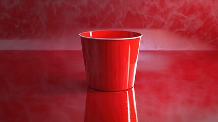 Aufkleber - Bright Red Bucket on Glossy Red Surface with Subtle Texture Enhancements, Perfect for Creative Backgrounds and Concepts in Art and Design Projects