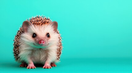 Wall Mural - Cute hedgehog on teal background.