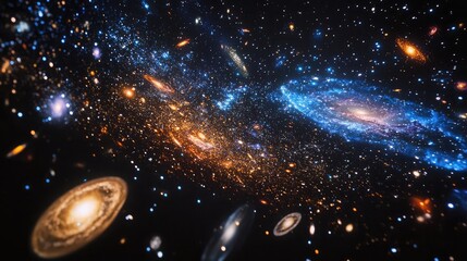 Poster - A dark room lit by holographic projections of galaxies for an immersive space simulation
