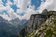 © Chris - Scenic view of cloud covered rugged mountain peak of Croz dell'Altissimo in majestic Brenta Dolomites, Trentino, Italy. Wanderlust in alpine wilderness. Hiking in pristine Italian Alps in summer