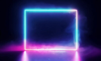 Poster - Explore vibrant neon frames illuminating a darkened space in an artistic light performance at a downtown gallery opening. Generative AI