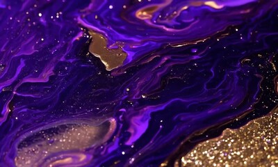 Poster - Discover mesmerizing swirls of purple and gold in an abstract art creation inspired by nature's beauty and vibrant colors. Generative AI