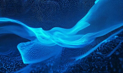 Poster - Exploring the mesmerizing flow of blue waves illuminating dark depths in an ethereal dance of light and texture. Generative AI