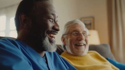 Wall Mural - A black male home health care worker assists an elderly man in his home	
