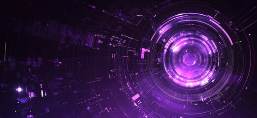 Poster - abstract digital vortex, swirling purple patterns, futuristic design, glowing circles, technology ba