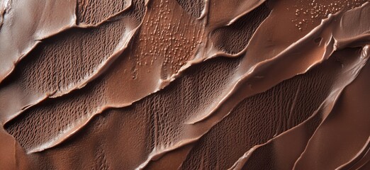 Poster - Chocolate texture close-up, smooth, rich, creamy surface with waves and patterns, glistening sheen, inviting appearance, copy space for text