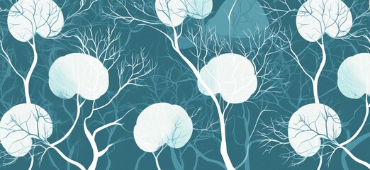 Poster - abstract tree design with white branches and circular foliage, intricate patterns, soothing color pa