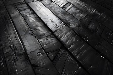 Poster - Textured Black Wooden Floor with Reflections