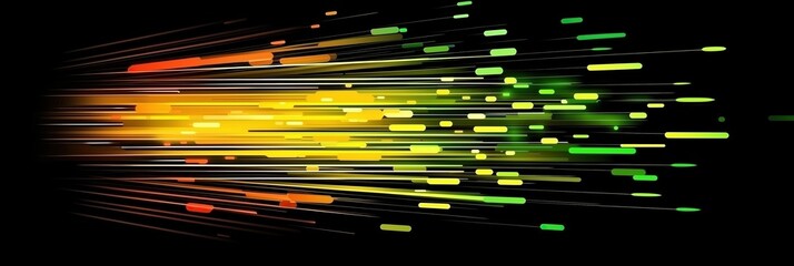 Fototapete - Dynamic abstract background with vibrant orange and green data tech streaks on black backdrop