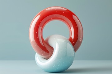 Poster - Abstract Sculpture of Intertwined Glossy Rings in Red and Blue