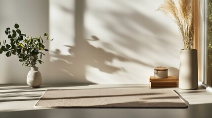 Poster - natural light enhances a serene indoor space with plant decor and neutral tones showcasing tranquili