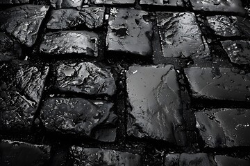 Poster - Glimmering Wet Cobblestones in Monochrome