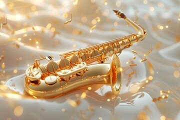Poster - A Stunning Golden Saxophone Surrounded by Musical Notes in a Dreamy Setting