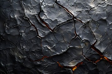 Sticker - Abstract Texture of Cracked Black Surface with Fiery Highlights