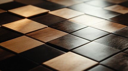 Poster - beautifully arranged wooden tiles create an intricate pattern in a modern interior space