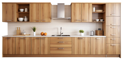 Modern kitchen cabinets isolated on a transparent background, Home furniture, PNG File