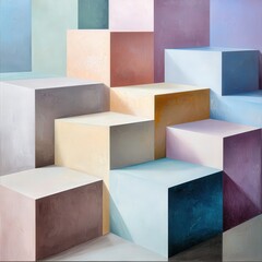 Poster - Textured pastel cubes, stacked geometric shapes in soft colors