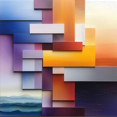 Poster - Stacked ombre layers, horizontal color shifts in layered blocks