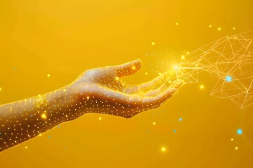 Poster - Illuminated Hand Reaching for Digital Connections in a Golden Glow