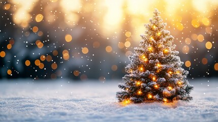 Poster - A small christmas tree in the middle of a snowy field