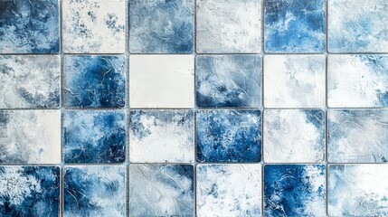 Sticker - a close up of a blue and white tiled wall