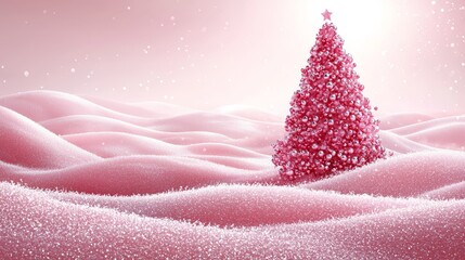 Poster - A pink christmas tree in the middle of a snowy landscape