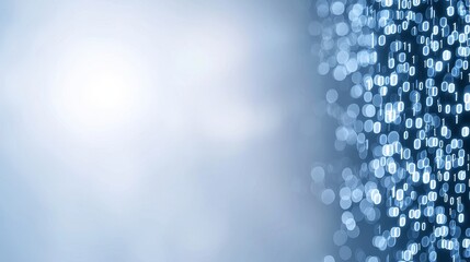 Poster - Abstract blue background with soft bokeh effect displaying digital numbers and light patterns creating a serene atmosphere