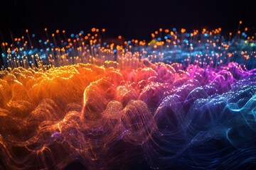 Wall Mural - A colorful, abstract image of a wave of light with a rainbow of colors. Generative AI