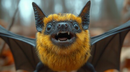 Wall Mural - A close up of a bat with its mouth open