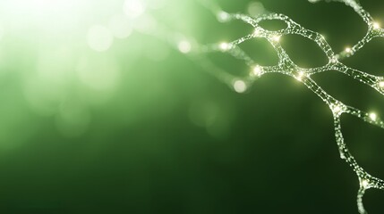 Poster - Abstract green background with intricate patterns of light and droplets, perfect for nature and technology themes