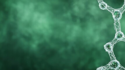 Poster - Abstract Green Background with Molecular Structure Representation and Scientific Elements for Research and Innovation